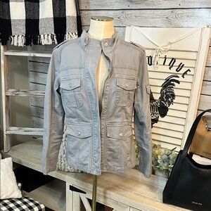 Kensie Jeans Light Gray Utility Jean Jacket